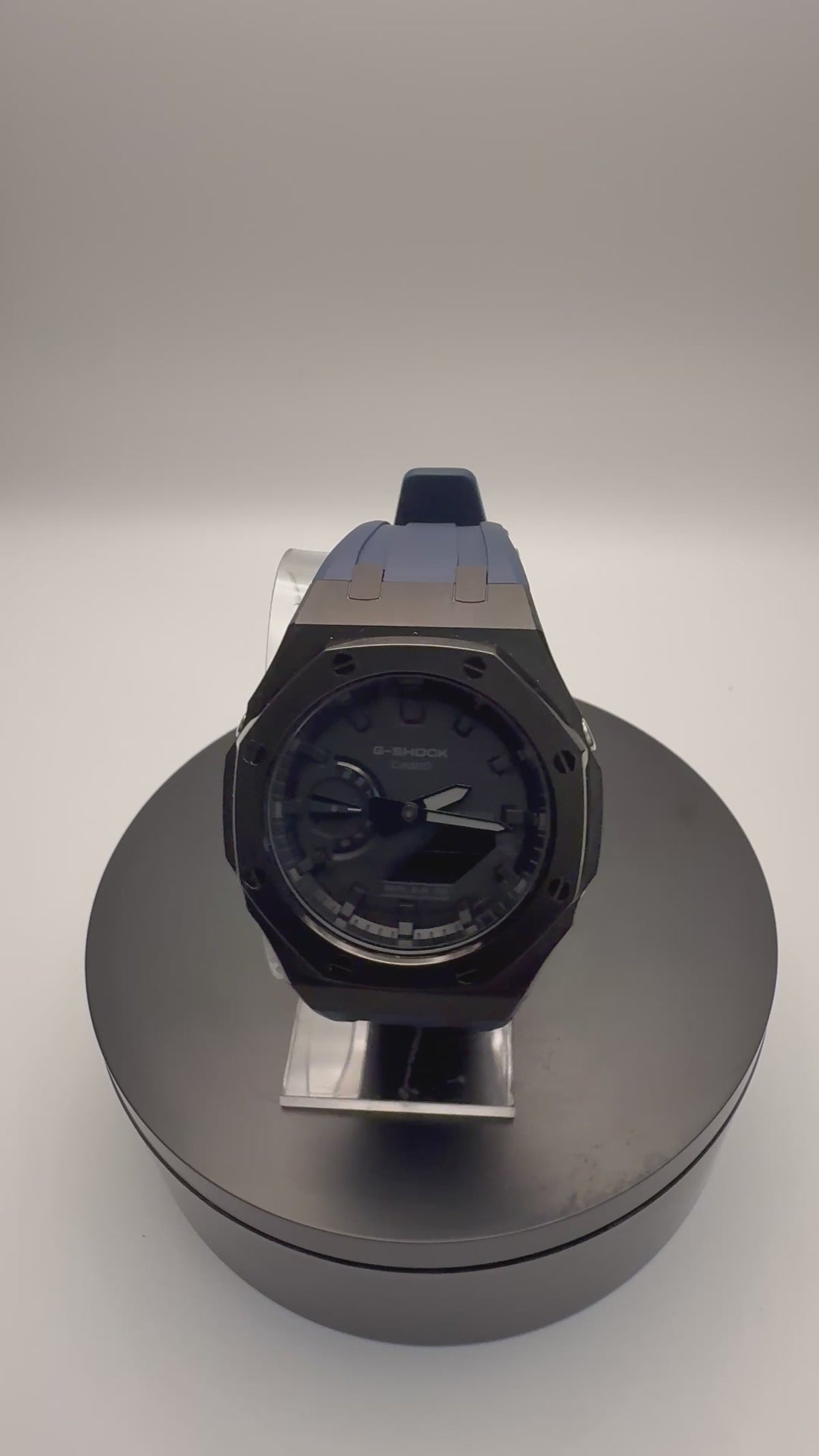 G-Shock GA-2100 Custom Black Case with Navy Band - 360 View - Cartridge & Crown