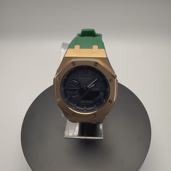 G-Shock GA-2100 Custom Bronze Case with Green Band - 360 View - Cartridge & Crown