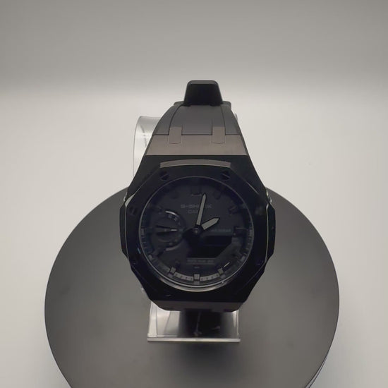 G-Shock GA-2100 Custom Black Case with Black Band - 360 View - Cartridge & Crown